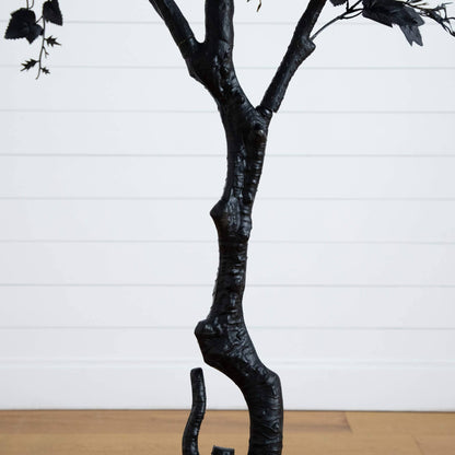 7' Nearly Natural Artificial Halloween Black Maple Tree with black trunk and dark leaves on Tampa Home & Garden Store