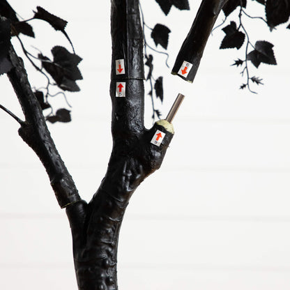 7' artificial Halloween Black Maple Tree with black trunk and dark leaves on Tampa Home & Garden Store