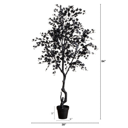 7' Artificial Halloween Black Maple Tree by Nearly Natural in a black pot with maple leaves on Tampa Home & Garden Store