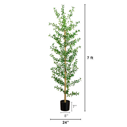 7' artificial Shady Lady Black Olive Tree by Nearly Natural in a black planter on Tampa Home & Garden Store