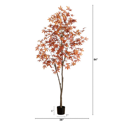 7' Autumn Japanese Maple artificial tree by Nearly Natural in a black planter on Tampa Home & Garden Store