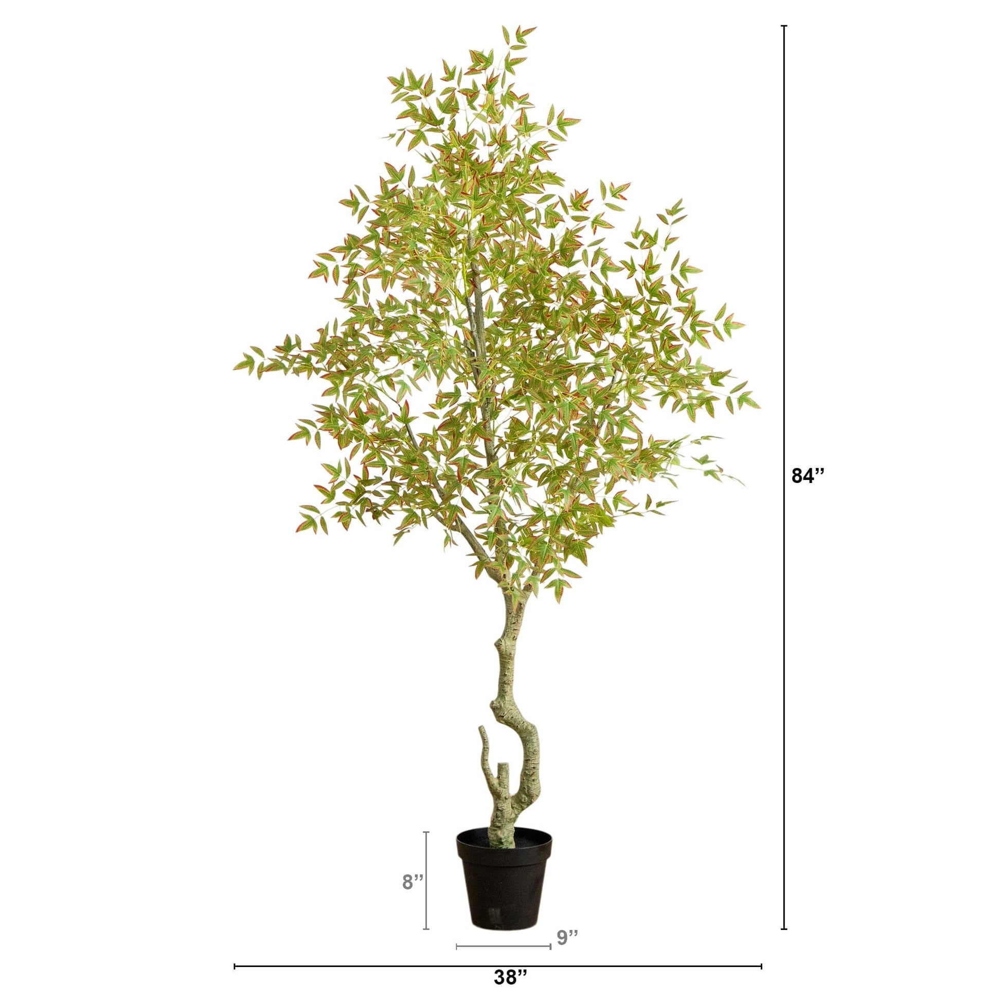 7' Autumn Nandina artificial tree by Nearly Natural in a pot with green leaves and red tips on Tampa Home & Garden Store