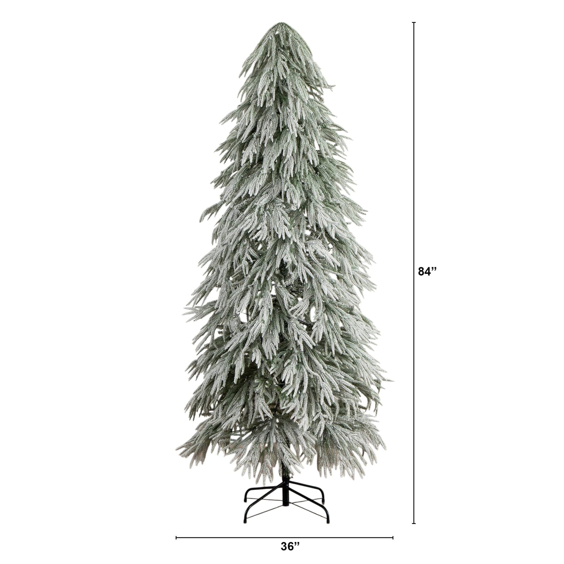 7' flocked artificial Christmas tree with 300 LED lights Nearly Natural on stand on Tampa Home & Garden Store