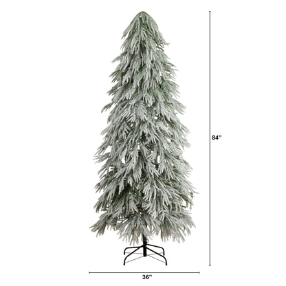 7' flocked artificial Christmas tree with 300 LED lights Nearly Natural on stand on Tampa Home & Garden Store
