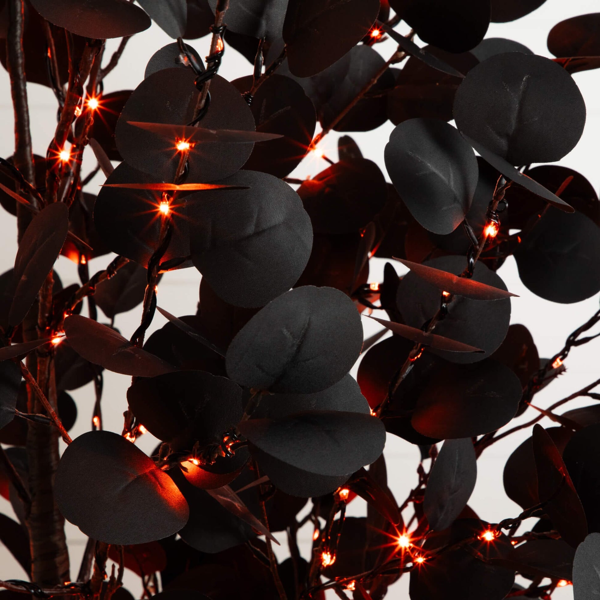 Nearly Natural 7' Pre-Lit Artificial Halloween Black Eucalyptus Tree with orange LEDs on Tampa Home & Garden Store
