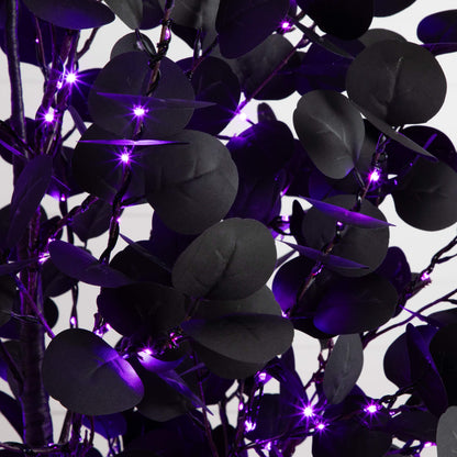 Tree Nearly Natural 7' pre-lit Halloween black eucalyptus with purple LEDs on Tampa Home & Garden Store