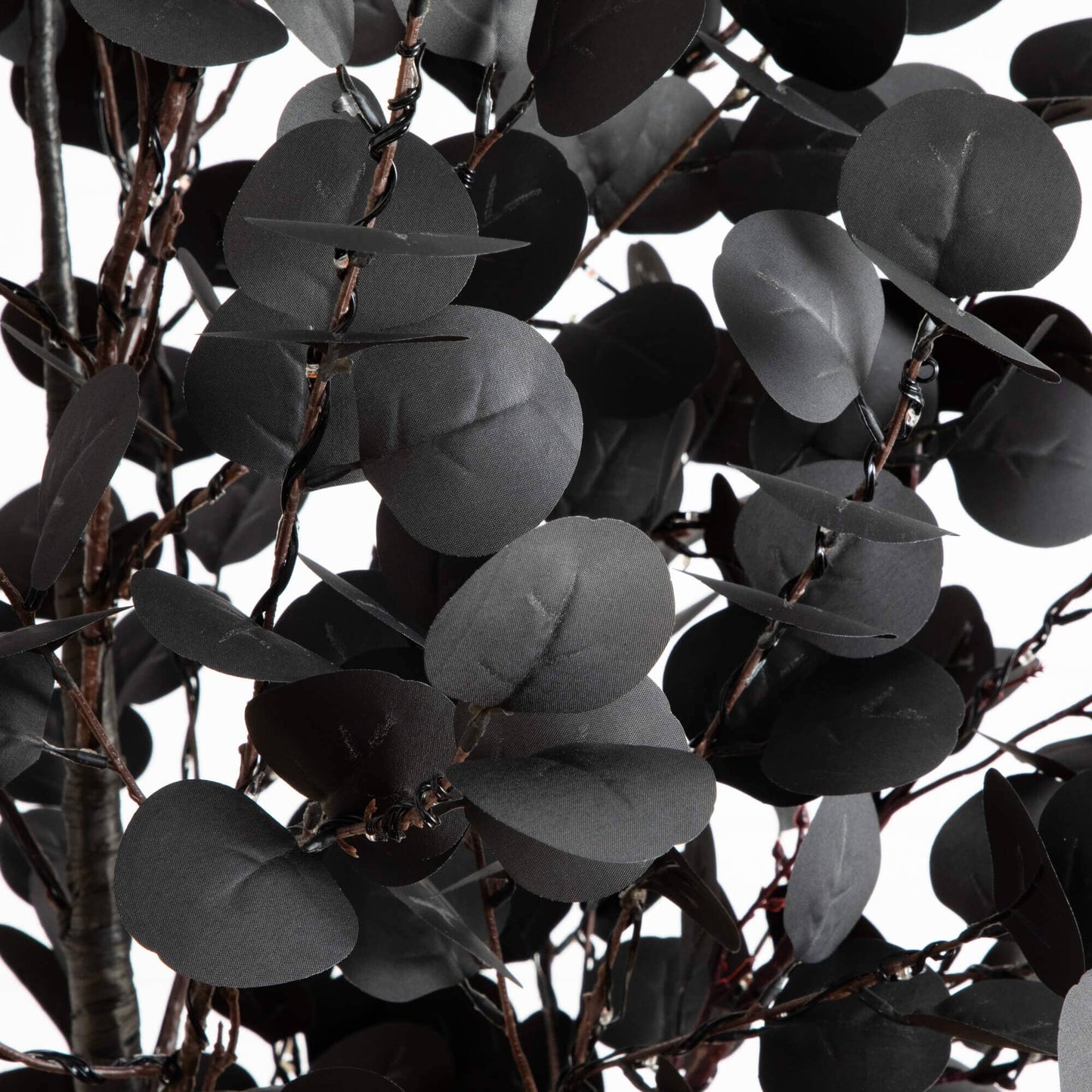7' Nearly Natural Halloween black eucalyptus artificial tree with orange & purple LED lights on Tampa Home & Garden Store