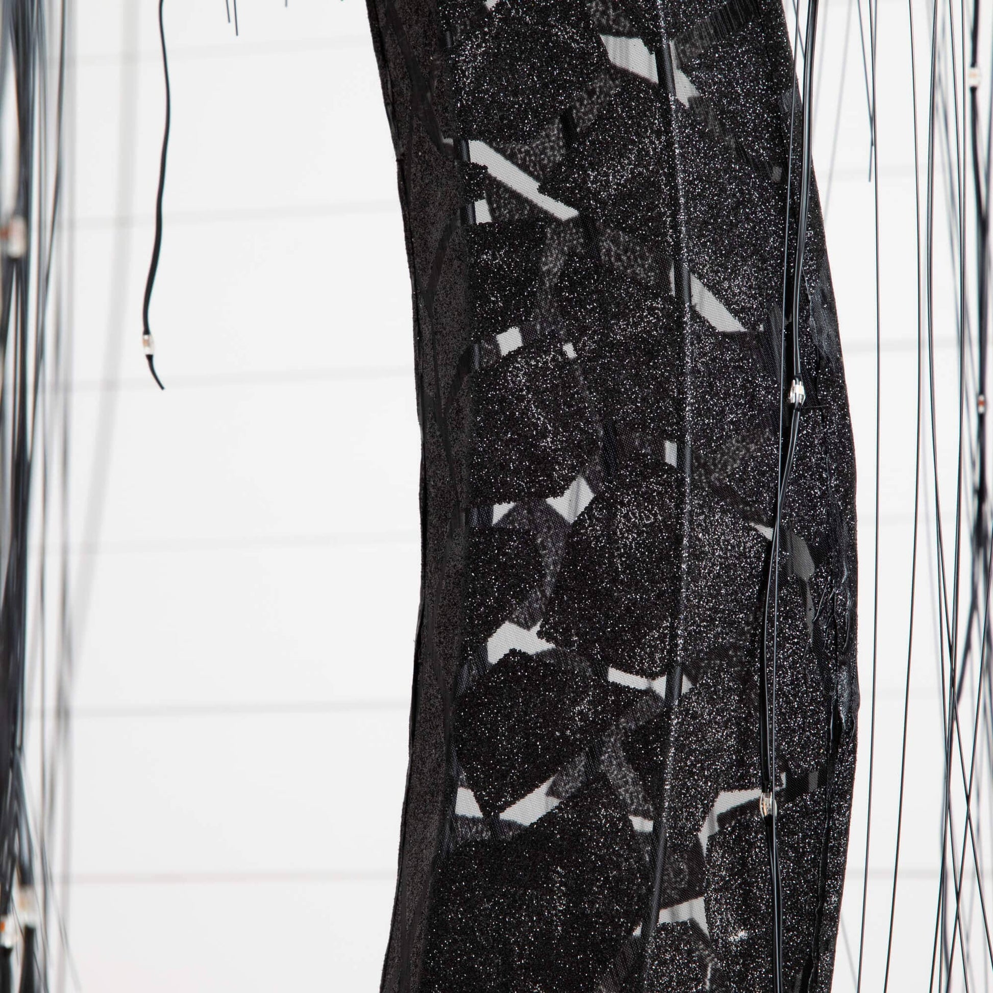 7' Pre-Lit Artificial Halloween Black Willow Tree wrapped in glittery black mesh fabric on Tampa Home & Garden Store