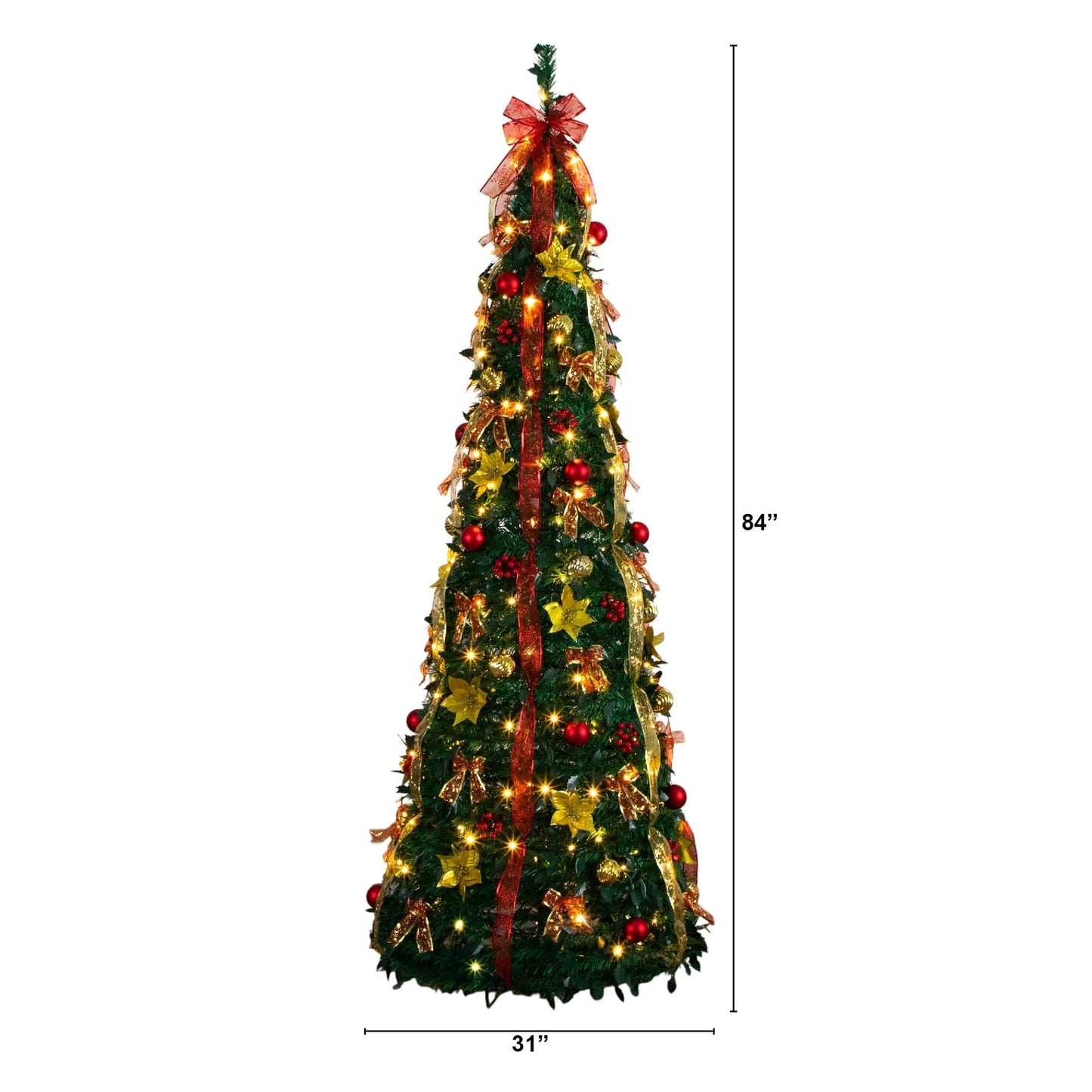 Nearly Natural 7' pre-lit Christmas tree with red and gold ornaments and 180 white LED lights on Tampa Home & Garden Store