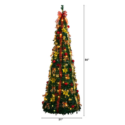 Nearly Natural 7' pre-lit Christmas tree with red and gold ornaments and 180 white LED lights on Tampa Home & Garden Store
