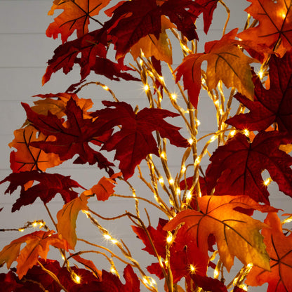 7' Pre-Lit Autumn Weeping Maple tree by Nearly Natural with orange leaves and 450 warm LEDs on Tampa Home & Garden Store