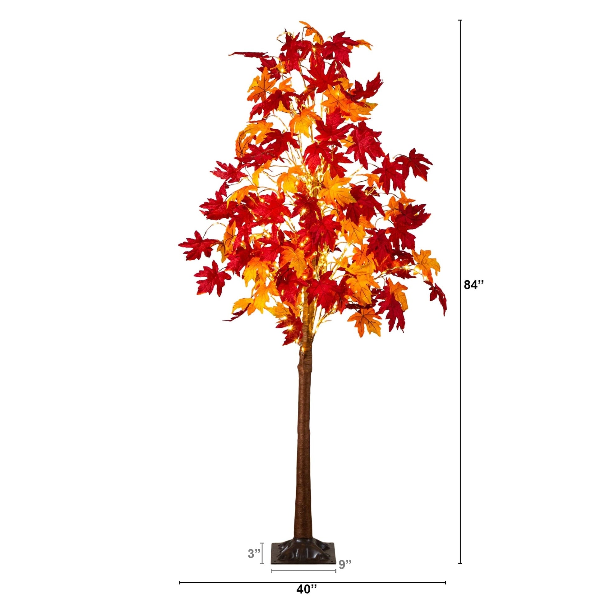 7' Pre-Lit Autumn Weeping Maple artificial tree with 450 warm white LEDs and red orange leaves on Tampa Home & Garden Store