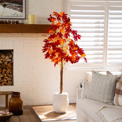7 ft pre-lit Autumn Weeping Maple artificial tree Nearly Natural with 450 warm white LEDs orange-red leaves on Tampa Home & Garden Store