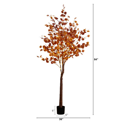 7ft Nearly Natural eucalyptus artificial tree with 420 warm white LED lights in planter on Tampa Home & Garden Store