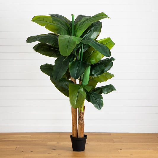 7' Giant Triple Stalk Banana Tree artificial plant by Nearly Natural with green leaves on Tampa Home & Garden Store