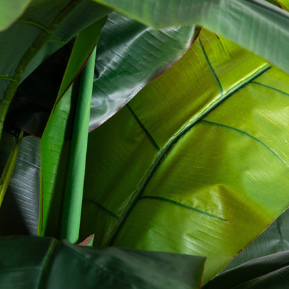7' Giant Triple Stalk Banana Tree faux leaves close-up, UV resistant, Nearly Natural on Tampa Home & Garden Store