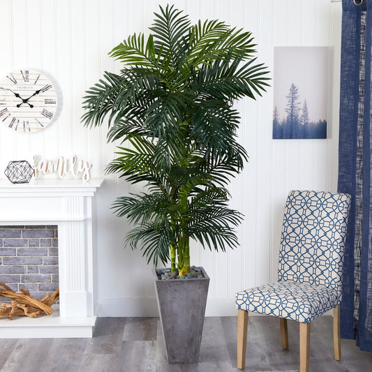 7’ Golden Cane Artificial Palm Tree in Cement Planter - Tampa Home & Garden Store
