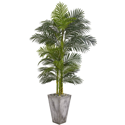 7’ Golden Cane Artificial Palm Tree in Cement Planter - Tampa Home & Garden Store
