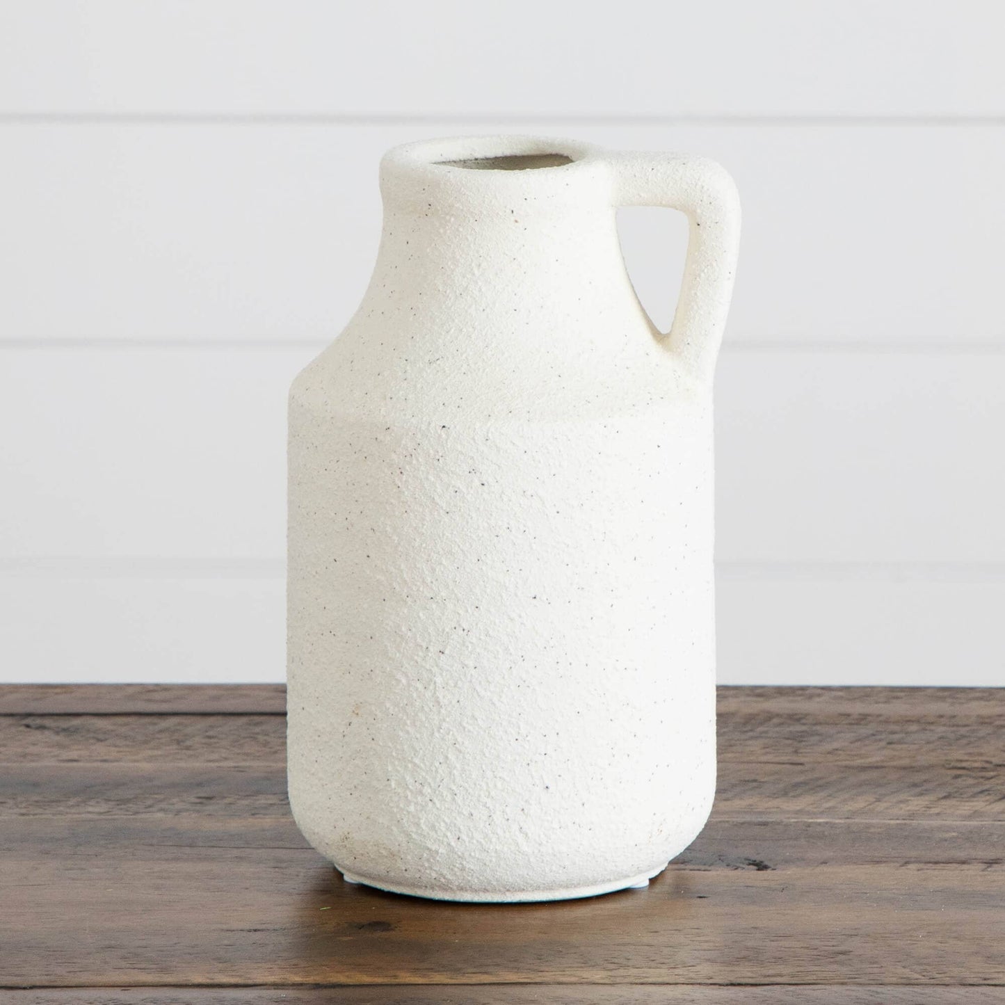7in Textured Handmade Vase white ceramic with speckled finish and side handle by Nearly Natural on Tampa Home & Garden Store