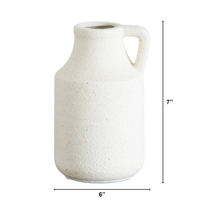 7-inch textured handmade vase speckled off-white ceramic with loop handle on Tampa Home & Garden Store