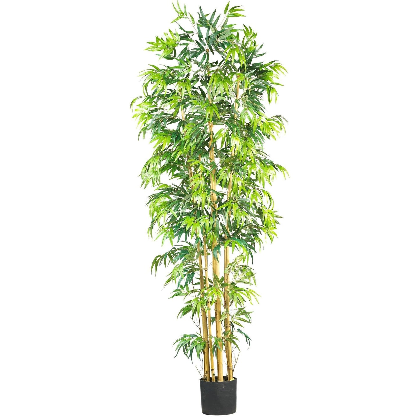 7' Multi Bambusa Bamboo Silk Tree by Nearly Natural with green leaves in a black planter on Tampa Home & Garden Store