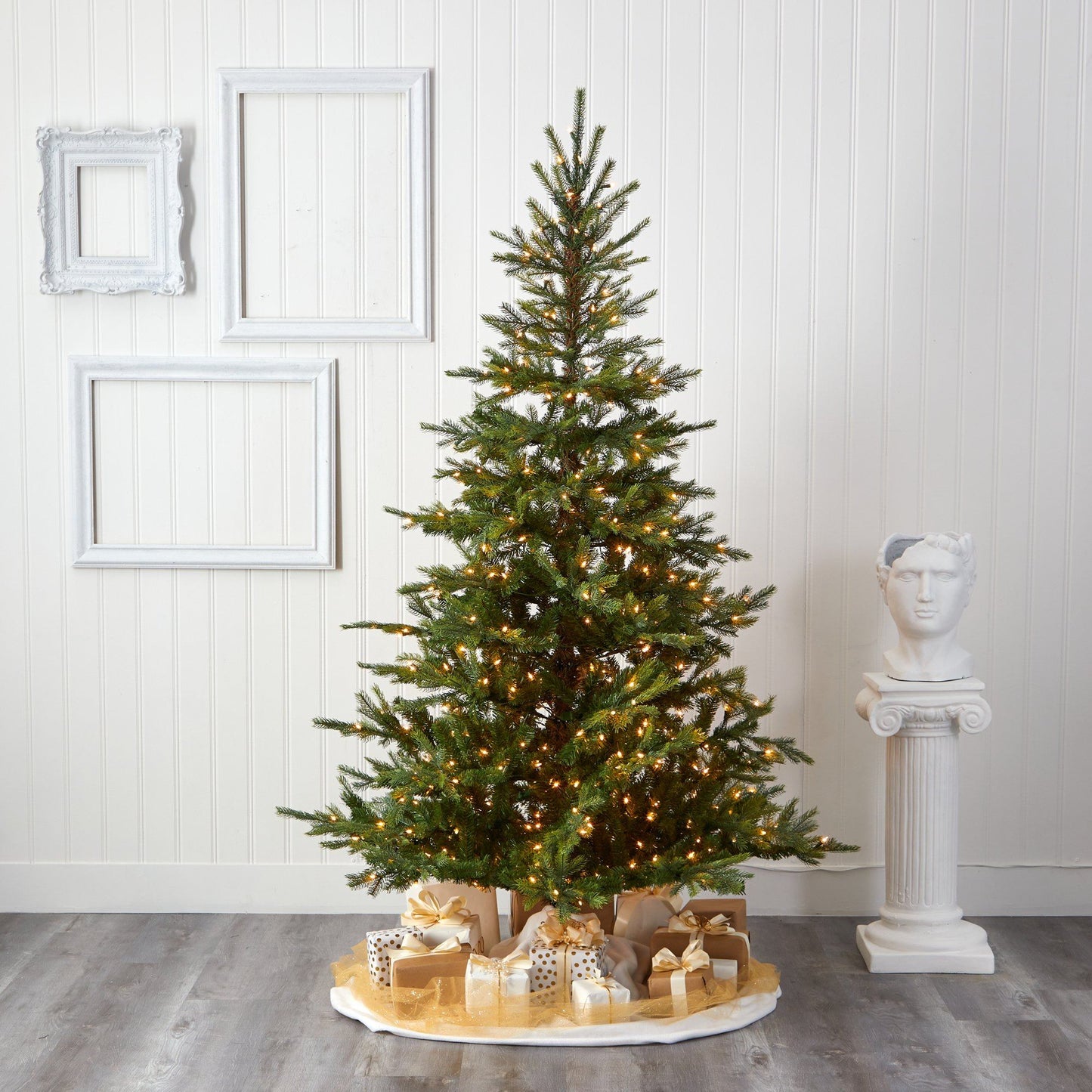 Nearly Natural 7’ North Carolina Spruce artificial Christmas tree with 450 clear lights on Tampa Home & Garden Store