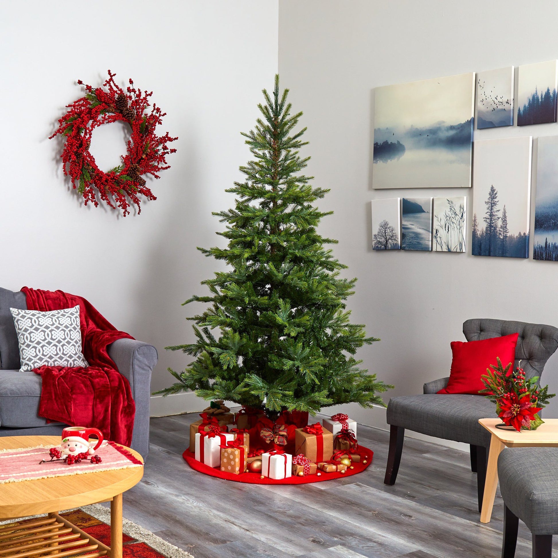 7 ft North Carolina Spruce artificial Christmas tree with 450 clear lights and lush needles on Tampa Home & Garden Store