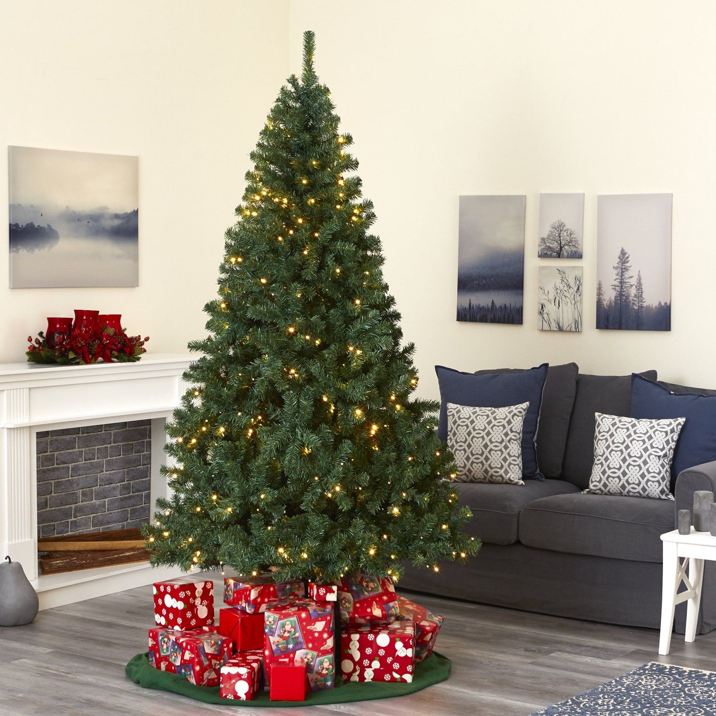 7' Northern Tip Pine artificial Christmas tree by Nearly Natural with 350 clear LED lights, green on Tampa Home & Garden Store