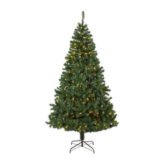 7 ft Northern Tip Pine artificial Christmas tree with 350 clear LED lights on a metal stand on Tampa Home & Garden Store