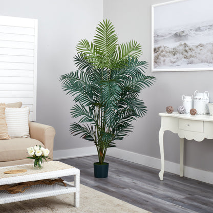 7' Paradise Palm artificial tree by Nearly Natural with vibrant green fronds in a dark pot on Tampa Home & Garden Store