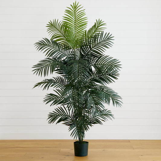 7' Paradise Palm artificial tree by Nearly Natural in a black pot with lush green fronds on Tampa Home & Garden Store