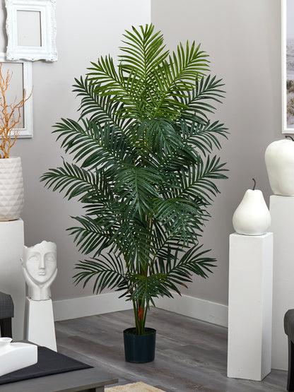 7' Paradise Palm artificial tree by Nearly Natural with lush green fronds in a green pot on Tampa Home & Garden Store