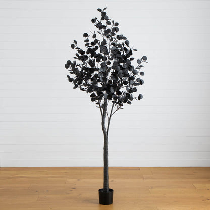 7' Pre-Lit Halloween Black Eucalyptus Tree by Nearly Natural with 420 orange/purple LEDs on Tampa Home & Garden Store