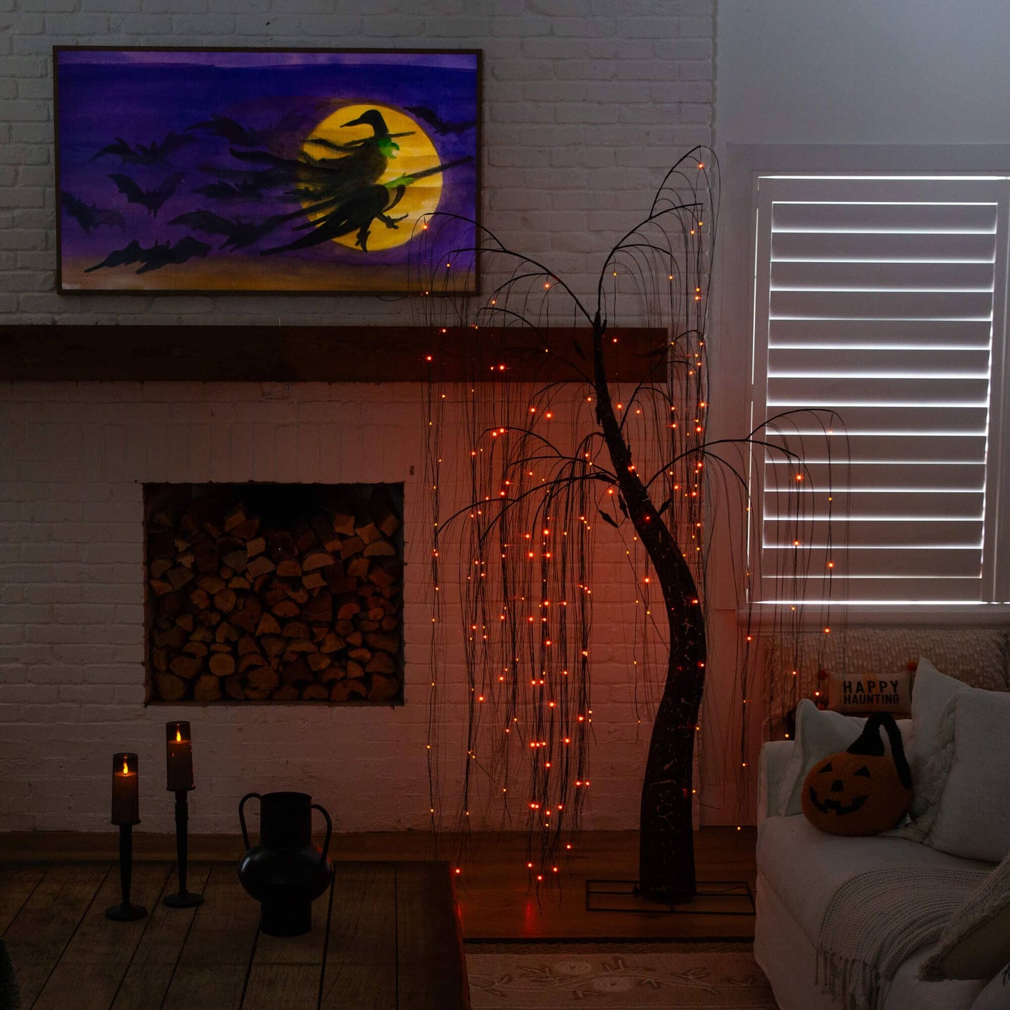 Nearly Natural 7 ft Pre-Lit Halloween Black Willow Tree with 600 purple/orange dual-color LEDs on Tampa Home & Garden Store