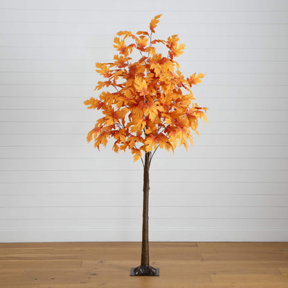 7ft Nearly Natural orange autumn maple artificial tree with 450 warm white LED lights on Tampa Home & Garden Store