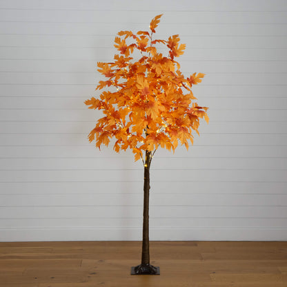 Tree Nearly Natural 7' orange Autumn Maple artificial pre-lit with 450 warm white LEDs on Tampa Home & Garden Store
