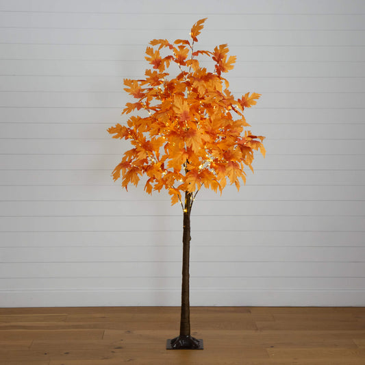 Tree Nearly Natural 7' orange Autumn Maple artificial pre-lit with 450 warm white LEDs on Tampa Home & Garden Store