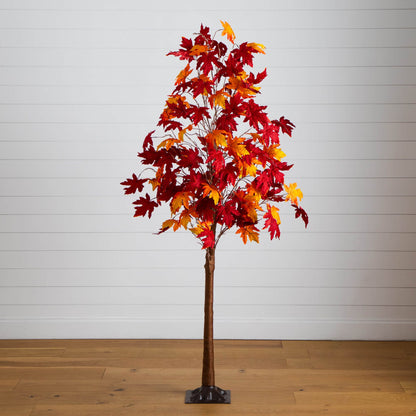 7' Pre-Lit Autumn Maple Artificial Tree, 450 Warm White LEDs, redorange leaves Nearly Natural on Tampa Home & Garden Store