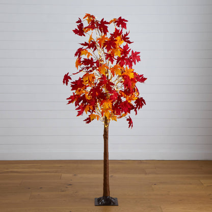 7' Autumn Weeping Maple tree with 450 warm white LEDs, red/orange leaves, Nearly Natural on Tampa Home & Garden Store