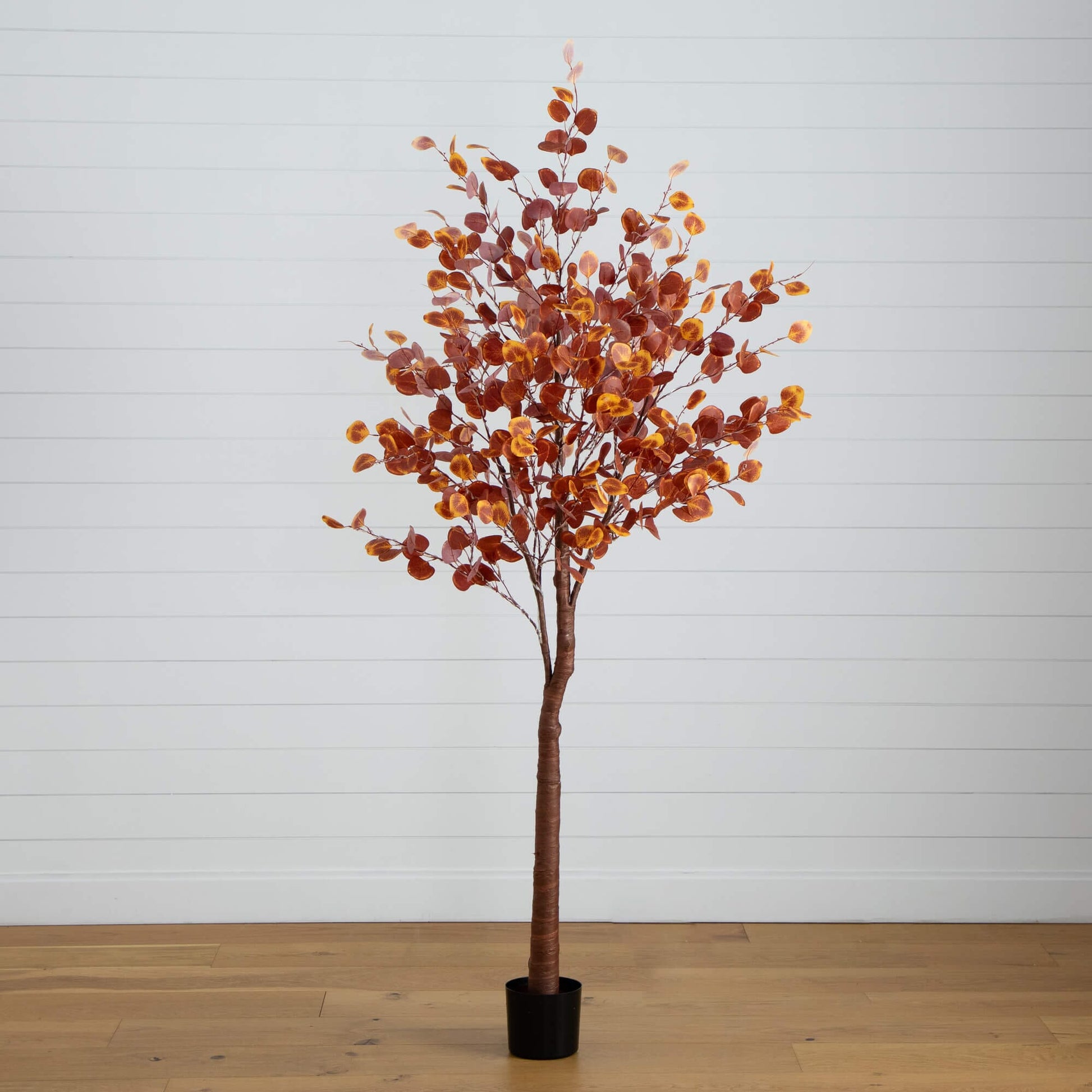 7' Pre-Lit Grand Autumn Eucalyptus tree with copper-orange leaves and 420 warm white LEDs on Tampa Home & Garden Store