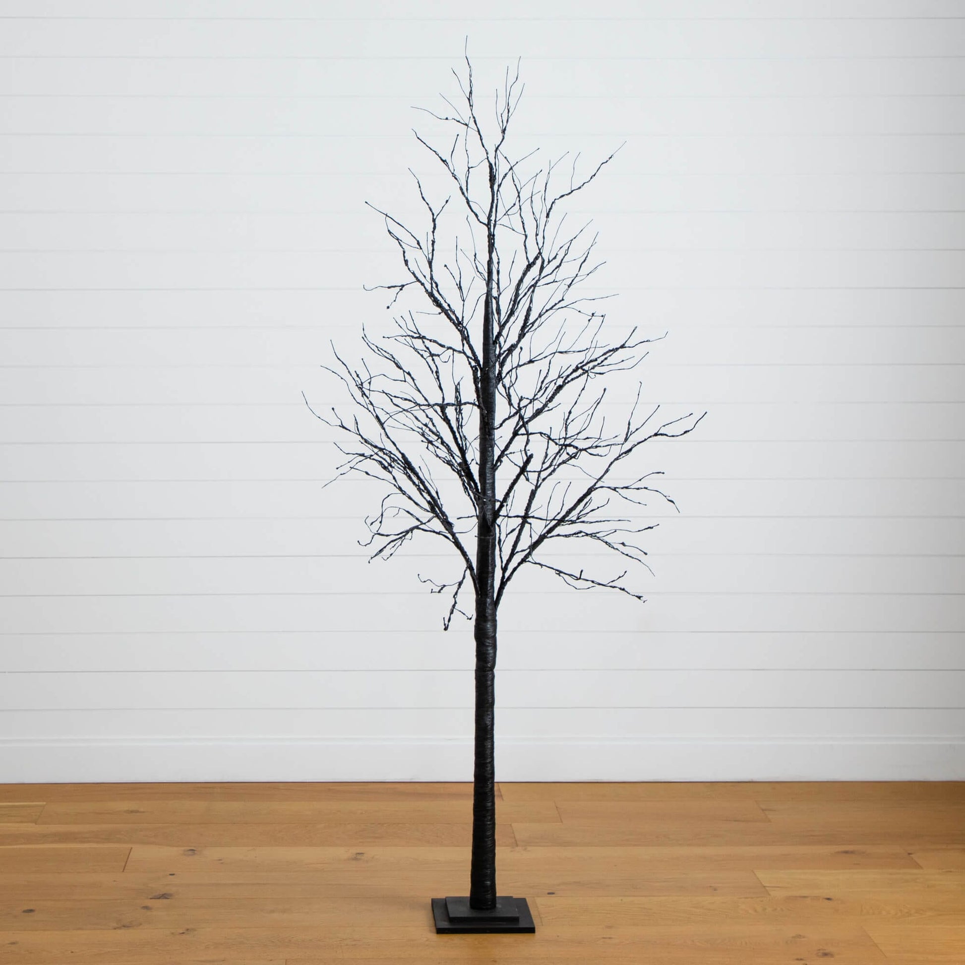 7' Pre-Lit Halloween Black Twig Artificial Tree with 390 Orange & Purple LED Lights, bare branches on square base on Tampa Home & Garden Store