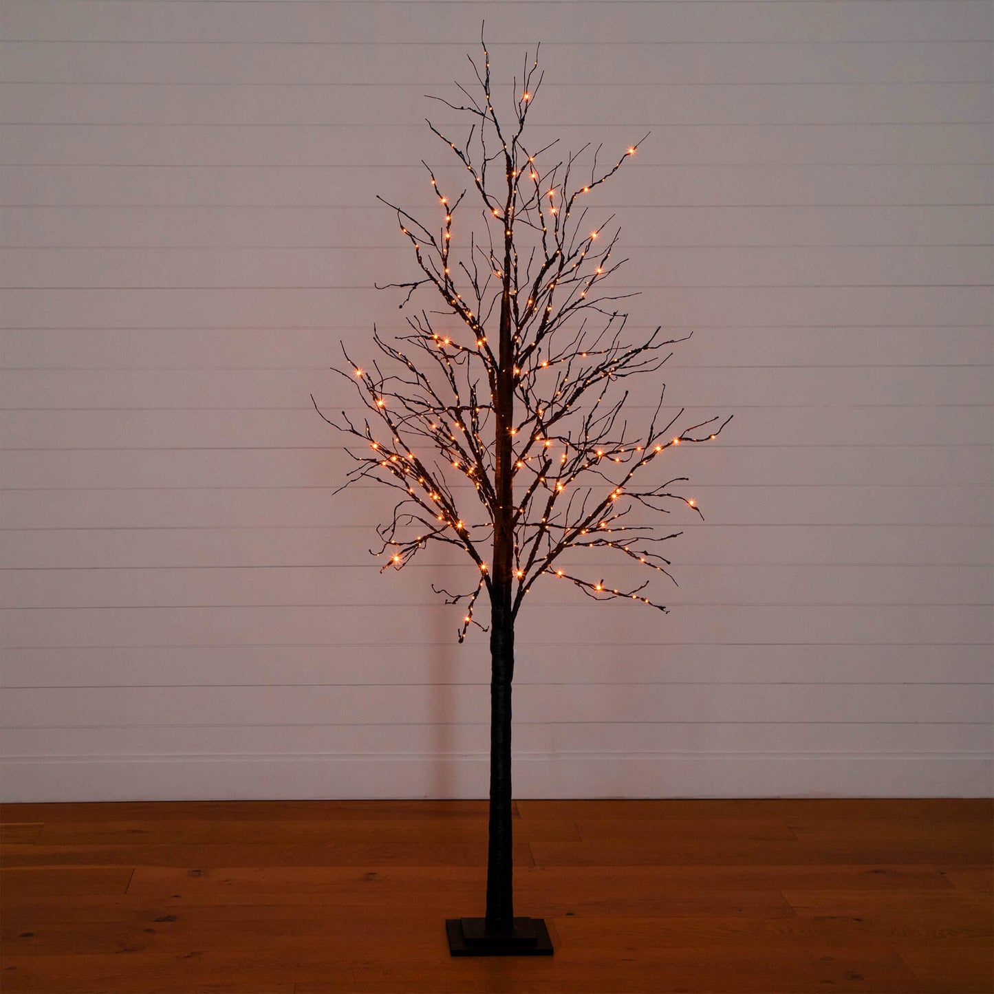 7 ft Halloween Black Twig pre-lit tree with orange LED lights on Tampa Home & Garden Store