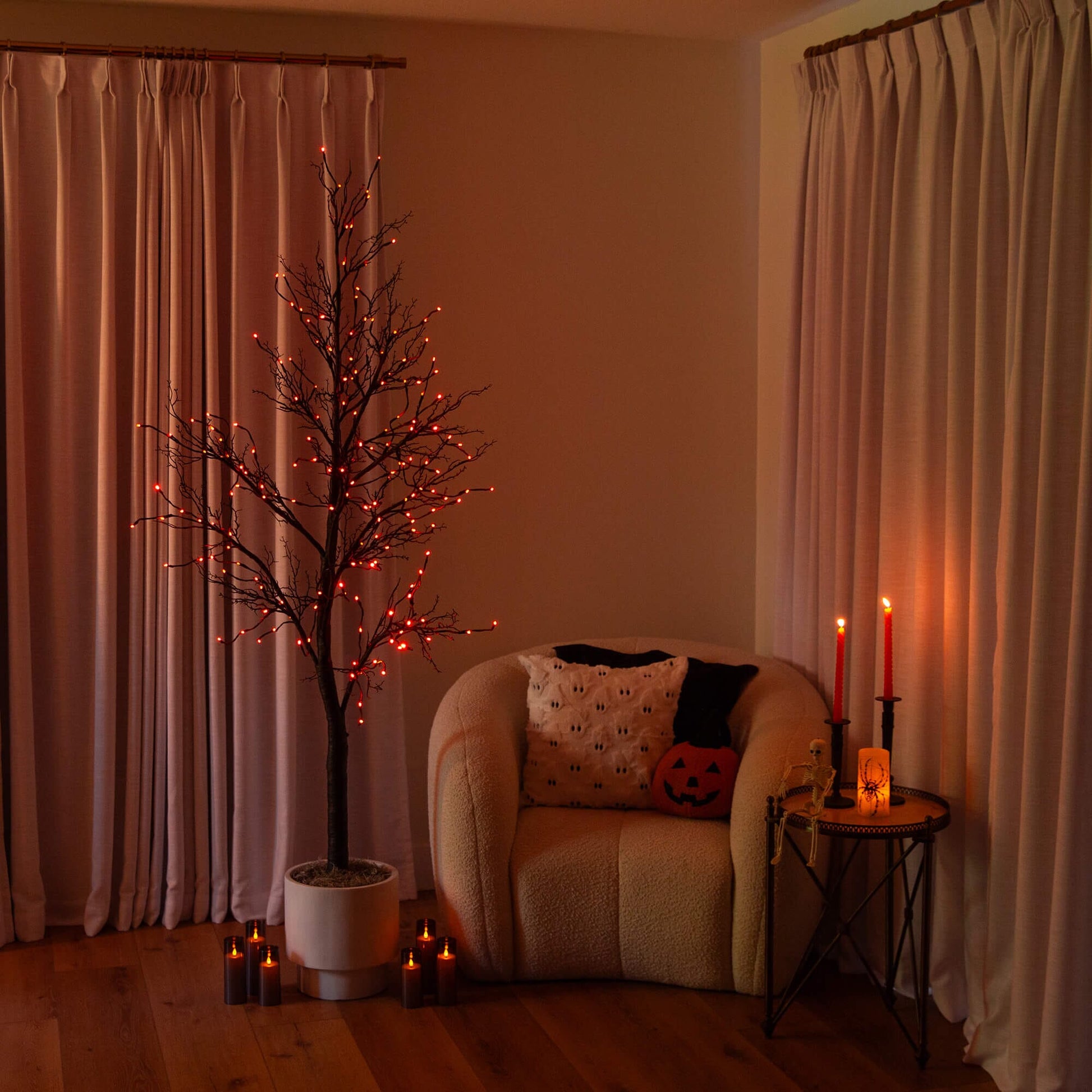Nearly Natural 7 ft pre-lit Halloween black twig tree with 180 orange & purple LEDs on Tampa Home & Garden Store