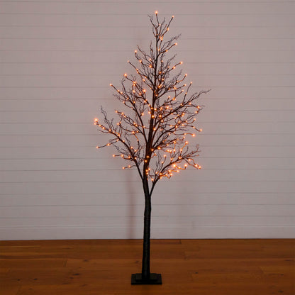 7' Pre-Lit Halloween Deluxe Black Twig Artificial Tree with 180 orange & purple LED lights on Tampa Home & Garden Store