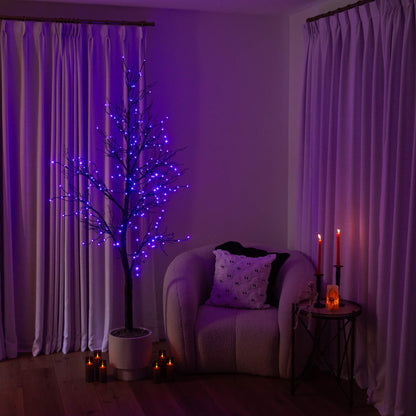 Nearly Natural 7ft black twig deluxe Halloween tree with 180 orange and purple LED lights on Tampa Home & Garden Store