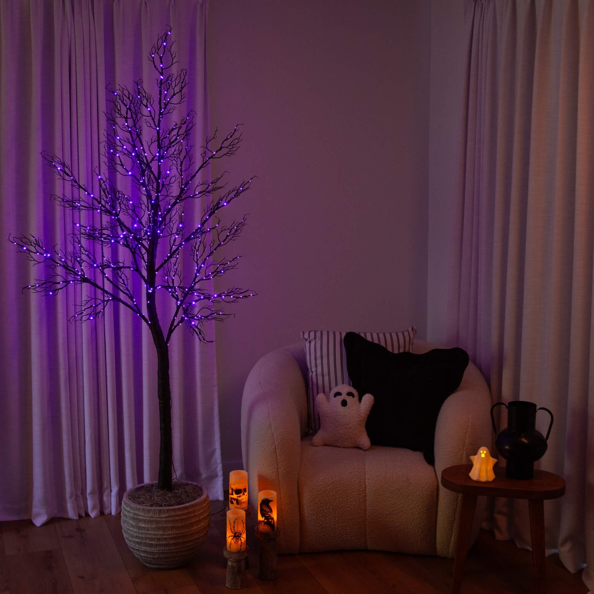 7' Pre-Lit Halloween Minimalist Twig Tree with 400 Purple & Orange LED Lights by Nearly Natural on Tampa Home & Garden Store