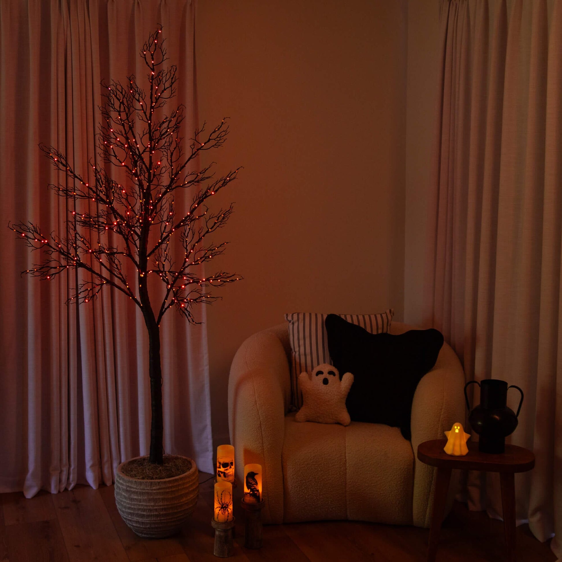 Tree Nearly Natural 7' Pre-Lit Halloween Minimalist Twig Tree with 400 orange & purple LEDs on Tampa Home & Garden Store