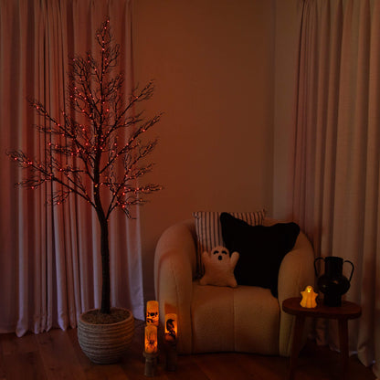 Tree Nearly Natural 7' Pre-Lit Halloween Minimalist Twig Tree with 400 orange & purple LEDs on Tampa Home & Garden Store