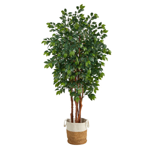 7’ Sakaki Artificial Tree in Handmade Natural Jute and Cotton Planter - Tampa Home & Garden Store