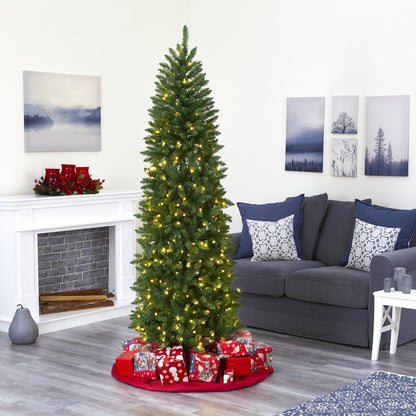Árbol de Navidad artificial Slim Green Mountain Pine de 2,1 m con 300 luces LED transparentes